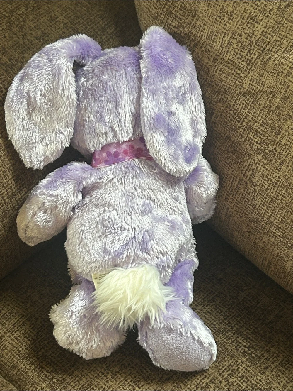 Plush Purple Bunny Stuffed Toy with Ribbon and Crochet Carrot- Kids Toy 14” Tall